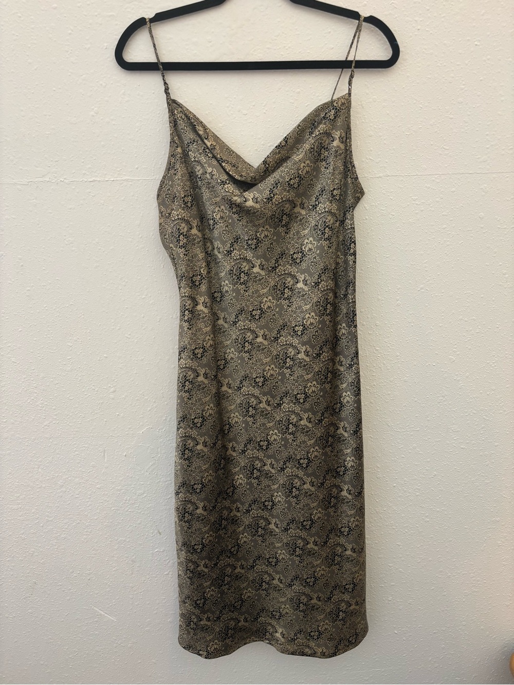 Old Navy Gold and Black Metallic Paisley Midi Slip Dress